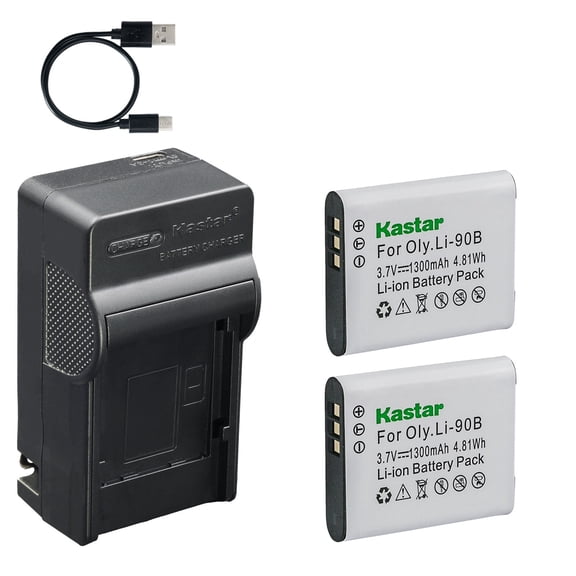 Kastar 2-Pack Battery and AC & USB-C Charger, Compatible with Olympus Li-90B Li-92B TG-1 TG-2 TG-3 TG-4 TG-5 SH-1 SH-2 SH-3 XZ-2 and Ricoh DB-110 GR III GR IIIx WG-6 G900 THETA S SC V