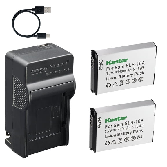 Kastar 2-Pack Battery and AC & USB-C Charger, Compatible with Samsung SLB-10A WB250F WB350F WB800F WB850F WB1000 WB1100F EX2F HMX-U10 HMX-U20 JVC GC-XA2 ADIXXION Toshiba Camileo S30 X150 BenQ G1 G2F