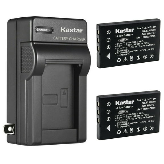 Kastar 2-Pack Battery and AC Wall Charger Replacement for 02491-0017-00, 02491-0017-01, 02491-0019-00, 02491-0060-00, 02491-0060-08, 084-07042L-004, DV-5000G, DV-5000Z, DV-5580Z, Optima 1338mT