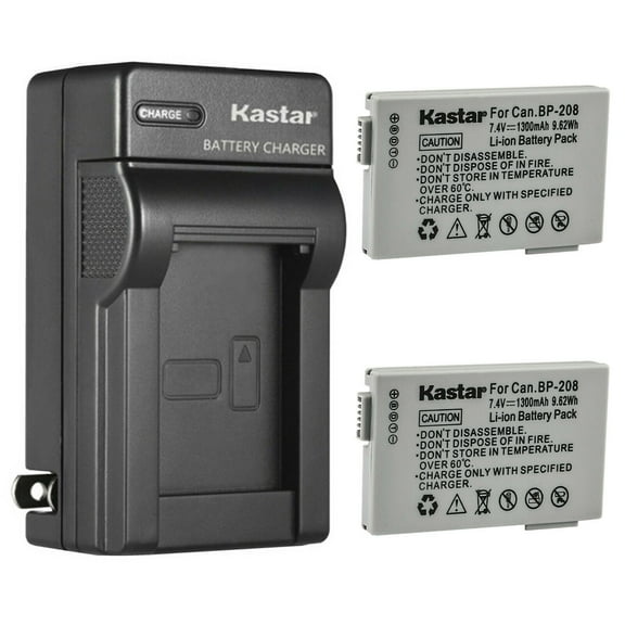 Kastar 2-Pack Battery and AC Wall Charger Replacement for Canon BP-208 BP208 BP-208DG Battery, Canon Optura S1, VIXIA HR10, DC10, DC19, DC20, DC21, DC22, DC40, DC50, DC51, DC95, DC100, DC200 Cameras