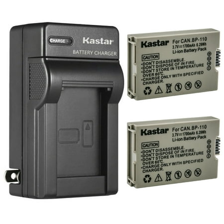 Kastar 2-Pack Battery and AC Wall Charger Replacement for Canon BP110 BP-110 BP110 Battery, CG-110 Charger, Canon VIXIA HF R20 HFR20, VIXIA HF R20 Red, VIXIA HF R20 Silver, VIXIA HF R200 HFR200 Camera