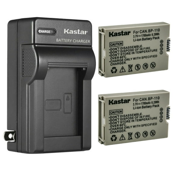 Kastar 2-Pack Battery and AC Wall Charger Replacement for Canon BP110 BP-110 BP110 Battery, CG-110 Charger, Canon VIXIA HF R20 HFR20, VIXIA HF R20 Red, VIXIA HF R20 Silver, VIXIA HF R200 HFR200 Camera