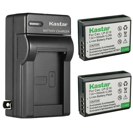 Kastar 2-Pack Battery and AC Wall Charger Replacement for Canon LP-E10 LPE10 Battery, Canon LC-E10 LC-E10N Charger, Canon EOS Rebel T7, EOS 1100D, EOS 1200D, EOS 1300D, EOS 1500D DSLR Camera