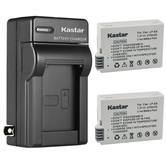 Kastar 2-Pack Battery and AC Wall Charger Replacement for Canon LP-E8 Battery, Canon LC-E8 LC-E8E Charger, Canon EOS 550D, EOS 600D, EOS 650D, EOS 700D, EOS Kiss X4, EOS Kiss X5, EOS Kiss X6 Cameras