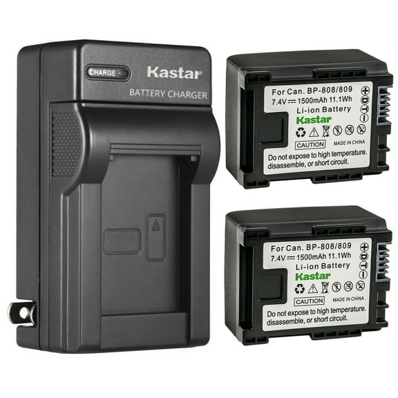 Kastar 2-Pack Battery and AC Wall Charger Replacement for Canon VIXIA HF S30 HFS30, VIXIA HF S100 HFS100, VIXIA HF S200 HFS200, Canon BP-809 BP809 BP-809/B BP-809/S, BP-819 BP819, BP-827 BP827 Battery