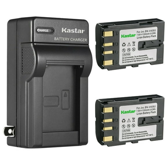 Kastar 2-Pack Battery and AC Wall Charger Replacement for JVC GY-HD101, GY-HD110, GY-HD111 JY-HD10 JY-HD10U JY-VS200 JY-VS200U, CU-VH1, CU-VH1US, JVC BN-V408, BN-V408U Battery, JVC AA-V40 Charger