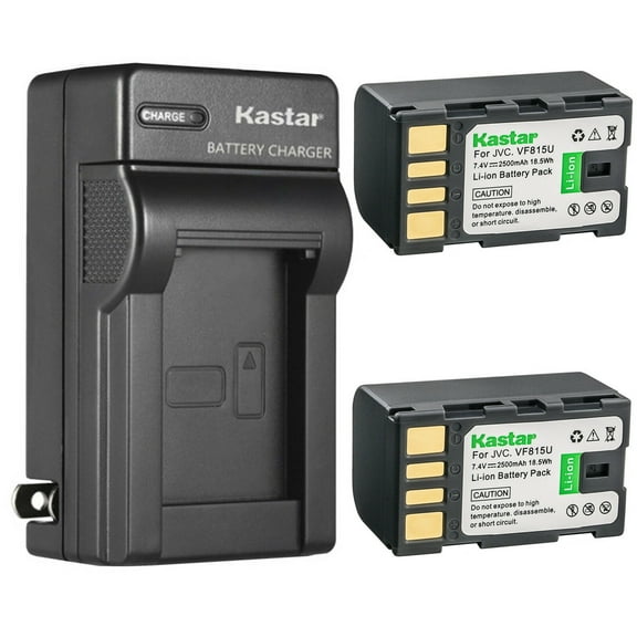 Kastar 2-Pack Battery and AC Wall Charger Replacement for JVC GZ-HD30S GZ-HD30US GZ-HD40 GZ-HD40AC GZ-HD40EK GZ-HD40EX GZ-HD40US GZ-HD200 GZ-HD200A GZ-HD200B GZ-HD200R GZ-HD230 GZ-HD260 GZ-HD300