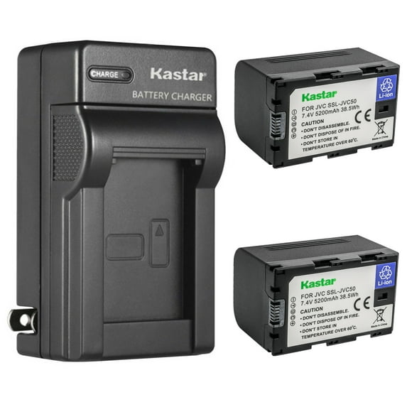 Kastar 2-Pack Battery and AC Wall Charger Replacement for JVC GY-HM600, GY-HM600E, GY-HM600EC, GY-HM620U, GY-HM650, GY-HM650U, GY-HM650SC, GY-HM660U, GY-HM660SC Cameras and DT-X Monitors