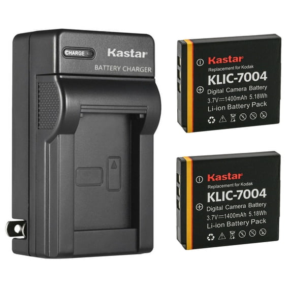 Kastar 2-Pack Battery and AC Wall Charger Replacement for Kodak KLIC-7004 K7004 Battery, Kodak K7700 Charger, Kodak PLAYSPORT, PLAYTOUCH, PlayFull Dual, Zi8, Zi10, Zi12, Zx3 Cameras