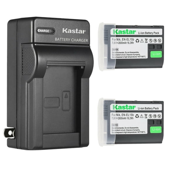 Kastar 2-Pack Battery and AC Wall Charger Replacement for Nikon EN-EL15, EN-EL15a, EN-EL15b, EN-EL15e Battery, Nikon MB-D11, MB-D12, MB-D14, MB-D15, MB-D16, MB-D18 Battery Grip