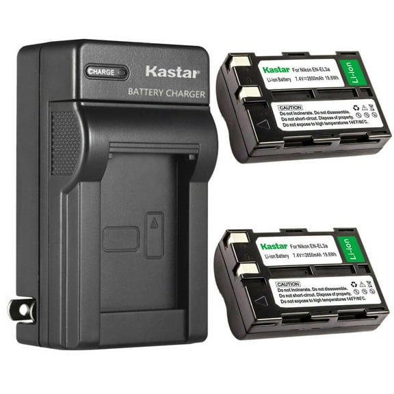Kastar 2-Pack Battery and AC Wall Charger Replacement for Nikon EN-EL3, EN-EL3a Battery, Nikon MH-18, MH-18a, MH-19 Charger, Nikon D50, D70, D70s, D100, D100 SLR Cameras
