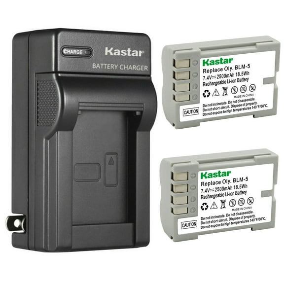 Kastar 2-Pack Battery and AC Wall Charger Replacement for Olympus BLM-5, PS-BLM5, EA-BLM5 Battery, Olympus BCM-5 Charger, Olympus E-1 E1, E-3 E3, E-30 E30, E-5 E5 Camera, Olympus HLD-4 Battery Grip