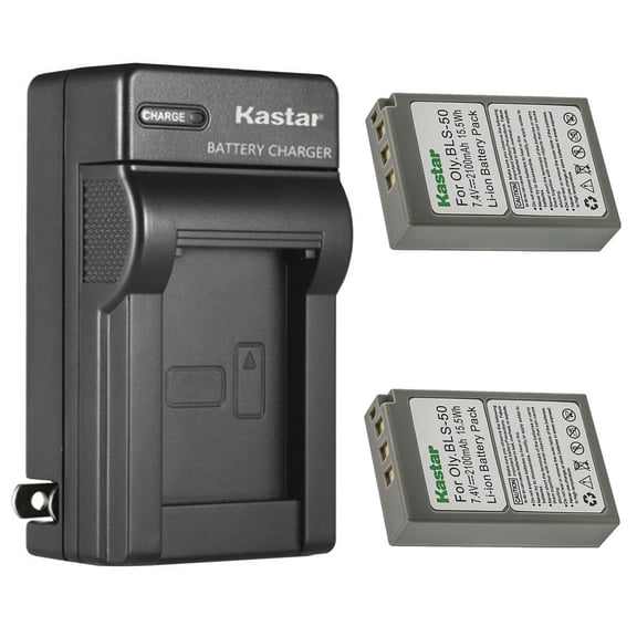 Kastar 2-Pack Battery and AC Wall Charger Replacement for Olympus BLS-50 BLS50 Battery, Olympus BCS-5 BCS5 Charger, Olympus OM-D E-M5 Mark III Mirrorless Camera