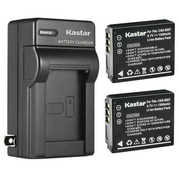 Kastar 2-Pack Battery and AC Wall Charger Replacement for Panasonic CGA-S007 CGA-S007A CGA-S007A/1B CGA-S007E, CGR-S007, DMW-BCD10 Battery, Panasonic DE-A26, DE-A45, DE-A45BC, DE-A46 Charger
