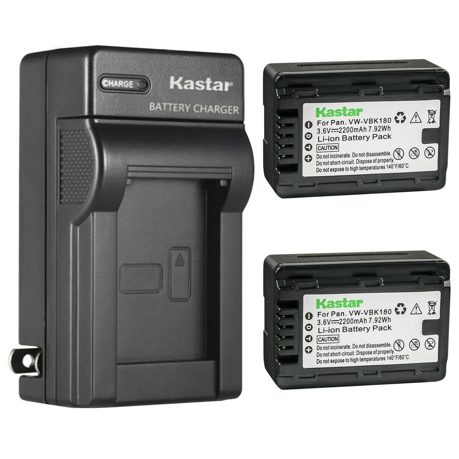 Kastar 2-Pack Battery and AC Wall Charger Replacement for Panasonic SDR-H100S, SDR-H100R, SDR-H101, SDR-H101GK, SDR-H101K, SDR-H101R, SDR-H85, SDR-H85A, SDR-H85K, SDR-H85S, SDR-HS85P, SDR-HS85PC