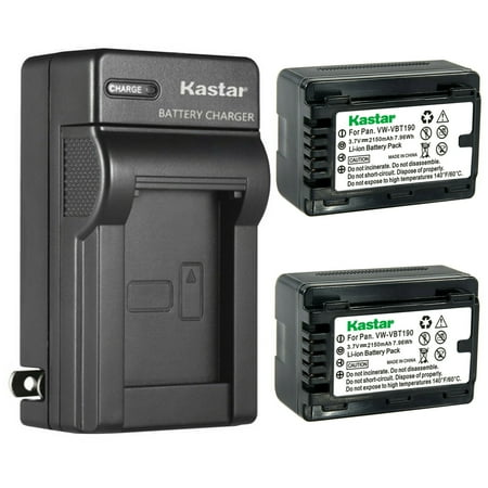Kastar 2-Pack Battery and AC Wall Charger Replacement for Panasonic VW-VBT380, VW-ACT380, VW-VBT190, VW-ACT190 Battery, Panasonic VW-BC10, VW-BC10-K, VW-BC10PP, VW-PWPK Charger