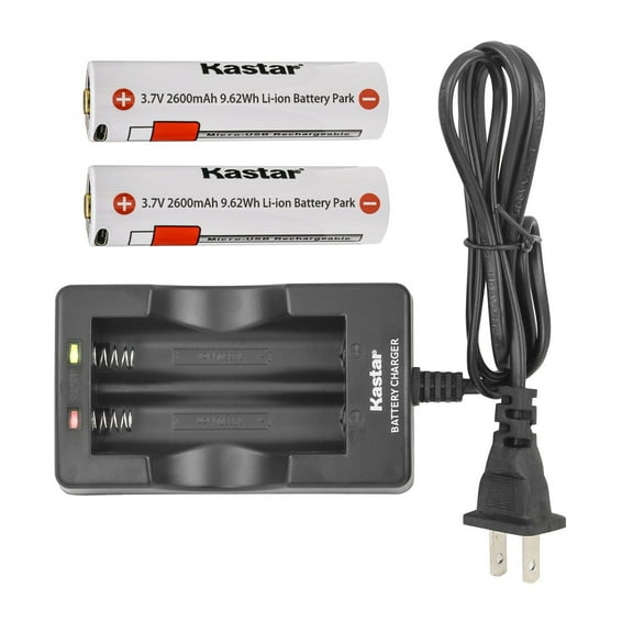 Kastar 2-Pack Battery and AC Wall Charger Replacement for ProTac HL-X USB, ProTac HL USB Headlamp, Siege X USB, ProTac 2L-X USB, and Vantage 180 X USB, SLB26 Battery