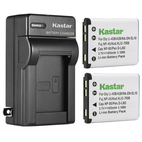 Kastar 2-Pack Battery and AC Wall Charger Replacement for Rollei X-8 sports, XS-10, XS-8, Powerflex 440, Powerflex 450, Flexline 100 in Touch, Flexline 140, Flexline 200, Flexline 202, Flexline 250