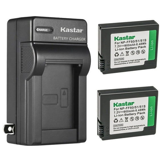 Kastar 2-Pack Battery and AC Wall Charger Replacement for Sony NP-FF50, NP-FF51, NP-FF51S Battery, Sony DCR-HC1000, DCR-HC1000E, DCR-IP1, DCR-IP1E, DCR-IP1K, DCR-IP200K, DCR-PC350, DCR-PC350E Camera
