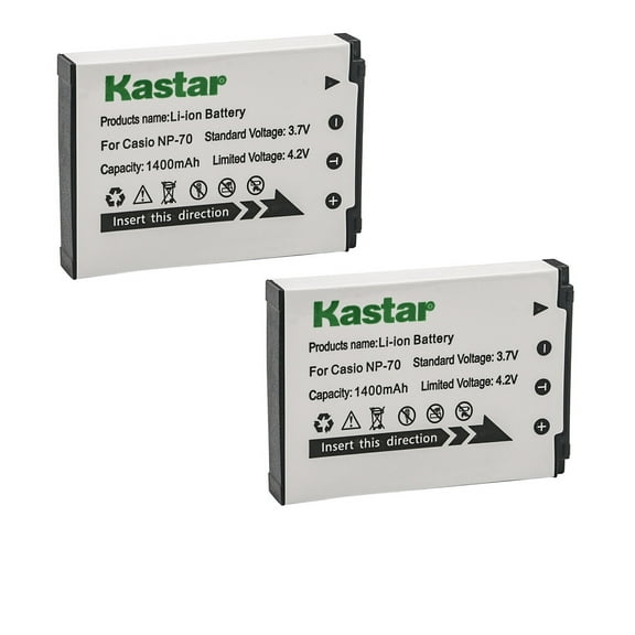 Kastar 2-Pack Battery CNP-70 Replacement for Casio NP-70 NP70, CNP-70 CNP70 Battery, Casio BC-70L Charger, Casio Exilim Zoom EX-Z150SR, Exilim Zoom EX-Z155 Camera