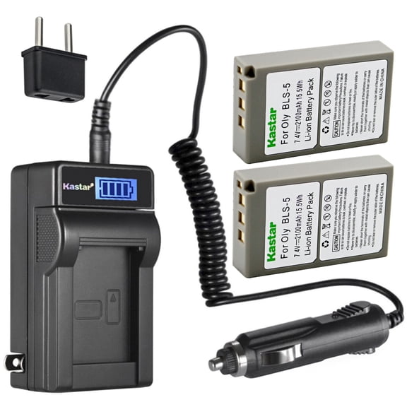 Kastar 2-Pack Battery and LCD AC Charger Compatible with Olympus BLS-5, PS-BLS5, BLS-50, Olympus E-PL10, E-PM1, E-PM2, Stylus 1, Stylus 1s, OM-D E-M10, OM-D E-M10 Mark II, OM-D E-M10 Mark III Cameras
