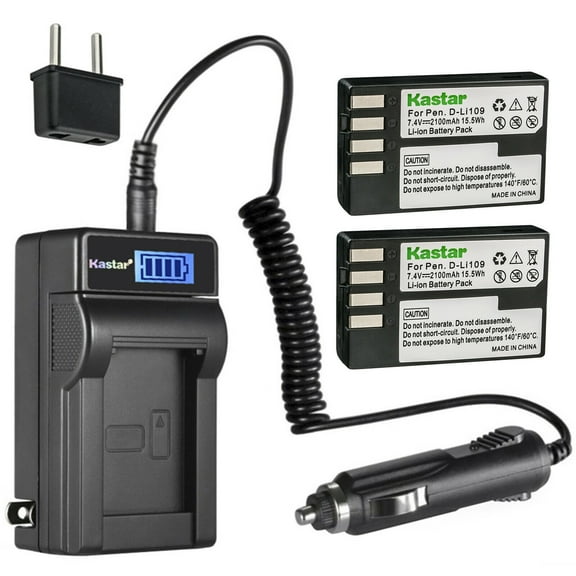 Kastar 2-Pack Battery and LCD AC Charger Compatible with Pentax D-Li109 DLi109 Battery, Pentax D-BC109 Charger, Pentax K-R K-30 K-50 K-70 K-500 K-S1 K-S2 KP KR K2 K30 K50 K70 K500 KS1 KS2 Camera