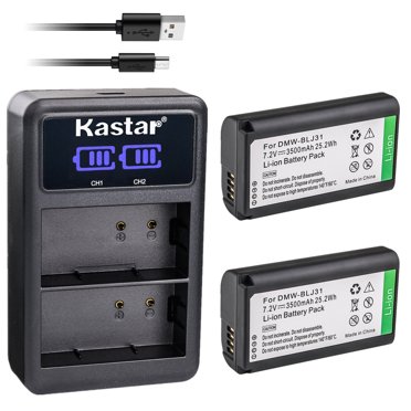 Kastar 2-Pack Battery and LED2 USB Charger Compatible with Panasonic DMW-BLJ31, DMW-BLJ31e Battery, Panasonic LUMIX S1, LUMIX S1R, LUMIX S1H, DMW-BGS1R, LUMIX S Series Full-Frame Mirrorless Cameras