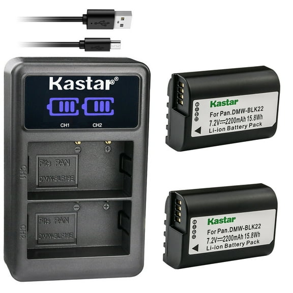Kastar 2-Pack Battery and LED2 USB Charger Compatible with Panasonic DMW-BLK22 Battery, DMW-BTC15 Charger, Panasonic Lumix DC-S5 DC-S5KK, Lumix GH5 II GH6, S5 II S5 IIX Mirrorless Digital Camera