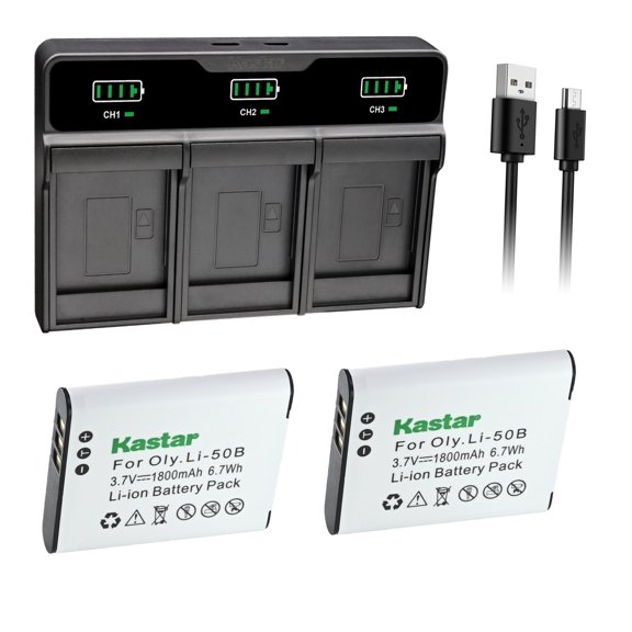 Kastar 2-Pack Battery + LHD3 Triple Charger Compatible with Olympus Li-50B Pentax D-Li92 Panasonic VW-VBX090 Kodak LB-050 Ricoh DB-100