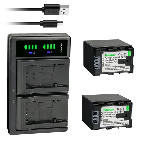 Kastar 2-Pack Battery + LTD2 Dual USB Charger Compatible with JVC GZ-HD750 GZ-HD760 GZ-VX810 GZ-VX815 GZ-N1 GZ-N5 GV-LS1 GV-LS2 GZ-G5 Camera, JVC BN-VG107 BN-VG108 BN-VG114 BN-VG121 BN-VG138 Battery