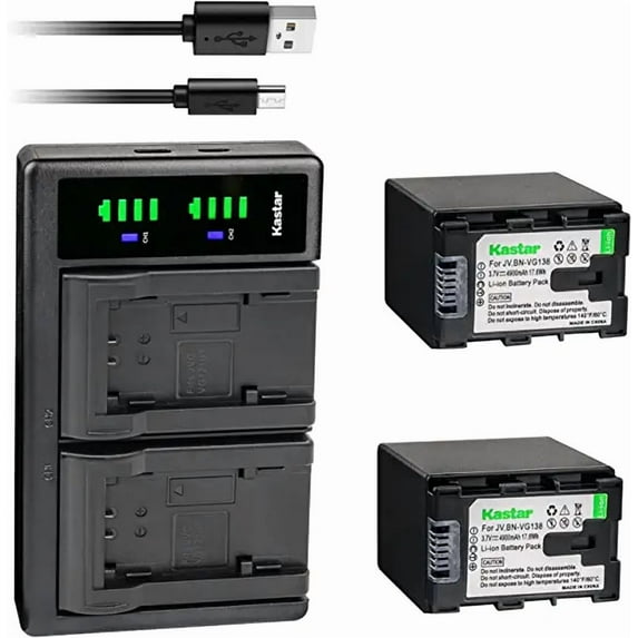 Kastar 2-Pack Battery + LTD2 Dual USB Charger Compatible with JVC GZ-HM550BEU GZ-HM550BU GZ-HM550BUS GZ-HM550U GZ-HM570 GZ-HM650 GZ-HM650BU GZ-HM655 GZ-HM670 GZ-HM690 GZ-HM845 GZ-HM855 GZ-HM860