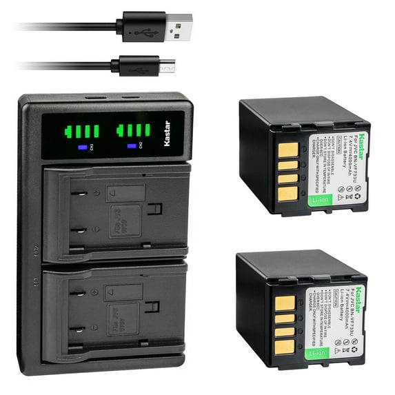Kastar 2-Pack Battery + LTD2 Dual USB Charger Compatible with JVC GR-D239EZ GR-D239US GR-D240 GR-D240AH GR-D240E GR-D240EG GR-D240EK GR-D240EX GR-D240EY GR-D240EZ GR-D240US GR-D241 GR-D241AC GR-D241US