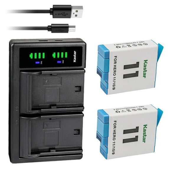 Kastar 2-Pack Battery and LTD2 USB Charger Compatible with GoPro HERO11 HERO 11 Black Action, GoPro HERO10 Edition, GoPro HERO9 Edition Action Camera, GoPro ADDBD-211 ADBAT-001 ADDBD-001 Battery