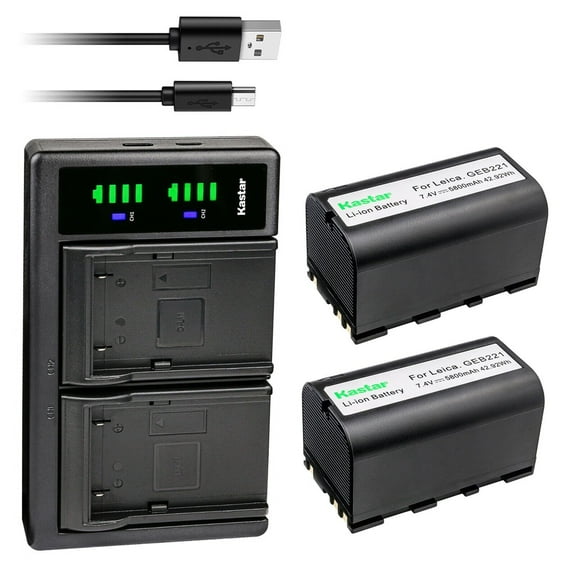 Kastar 2-Pack Battery and LTD2 USB Charger Compatible with Leica 724117 733269 733270 T733270 772806 Leica GEB70 GEB90 GEB111 GEB171 GEB211 GEB212 GEB221 GEB241 GEB242 GEB371 Battery, GKL311 Charger