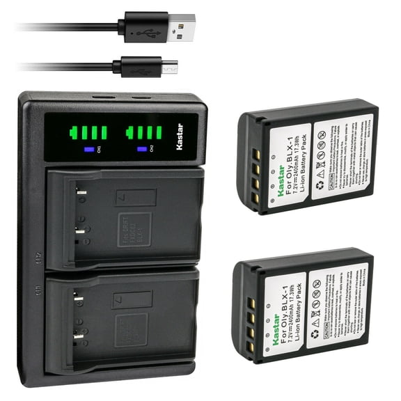 Kastar 2-Pack Battery and LTD2 USB Charger Compatible with Olympus OM SYSTEM BLX-1 Lithium-Ion Battery, Olympus OM System BCX-1 Lithium-Ion Battery Charger, Olympus OM System OM-1 Mirrorless Camera