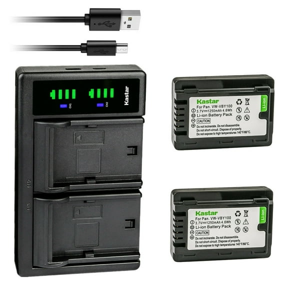 Kastar 2-Pack Battery and LTD2 USB Charger Compatible with Panasonic VW-VBY100 Battery, Panasonic HC-V110 HC-V110G HC-V110GK HC-V110K HC-V110P HC-V110P-K HC-V130 HC-V130K HC-V201 HC-V201K Cameras