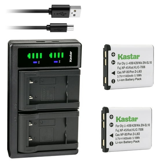 Kastar 2-Pack Battery and LTD2 USB Charger Compatible with Rollei Compactline CL-312, CL312, CL-320, CL320, CL-350, CL350, CL-360TS, CL360 TS, CL-370TS, CL370 TS, CL-390SE, CL390 SE, CL-412, CL412