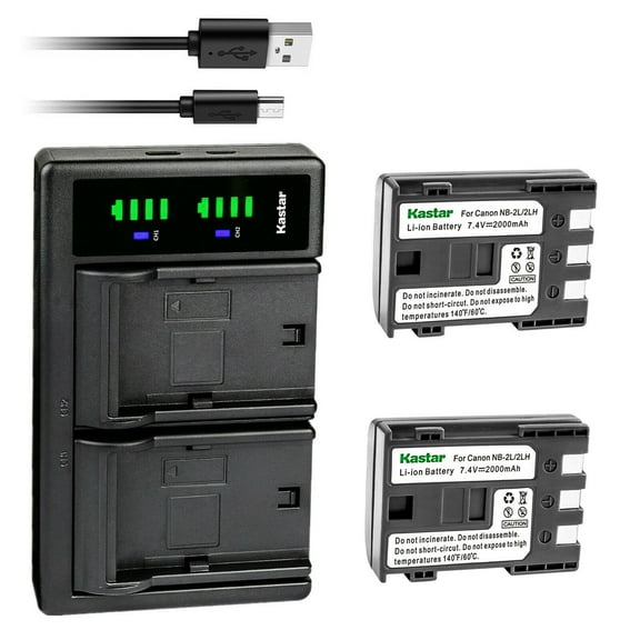 Kastar 2-Pack Battery and LTD2 USB Charger Replacement for Canon Canon NB-2L NB-2LH, NB-2L12 NB-2L14 NB-2L24, BP-2L5, BP-2LH Battery, CB-2LW CB-2LWE Charger, MVX300, MVX300i, MVX330i, MVX350i Cameras