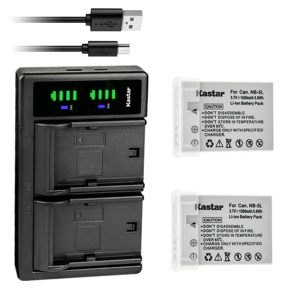 Kastar 2-Pack Battery and LTD2 USB Charger Replacement for Canon NB-5L NB5L, NB-5LH NB5LH, 1135B001 Battery, canon CB-2LX CB-2LXE Charger, Canon Digital IXUS 870 IS, IXY Digital 910 IS Cameras