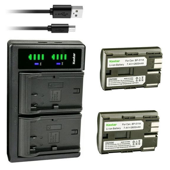 Kastar 2-Pack Battery and LTD2 USB Charger Replacement for Canon ZR90, ZR90MC, EOS 5D, EOS 10D, EOS 20D, EOS 20Da, EOS 30D, PV130, EOS Rebel DS6041, EOS 40D, EOS 50D, EOS 300D, EOS D30, EOS D60