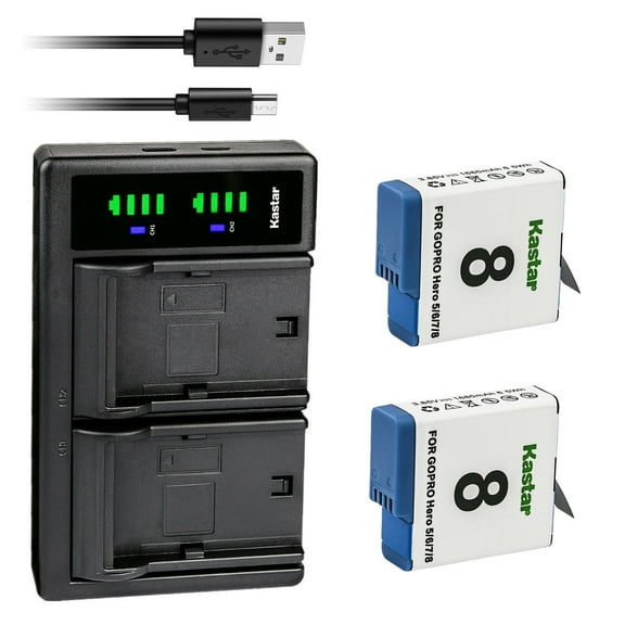 Kastar 2-Pack Battery and LTD2 USB Charger Replacement for Gopro HERO 8, Hero 6 HD Silver, Hero 5 Action Camera, HERO5 Black, Hero 5 HD Black, HERO5 Silver, Hero 5 HD Silver, HERO Camera, HERO 2018
