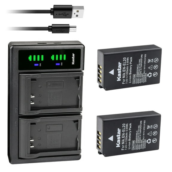 Kastar 2-Pack Battery and LTD2 USB Charger Replacement for Nikon EN-EL20 Nikon EN-EL20a Battery, Nikon MH-27 MH-27a Nikon MH-29 MH-29a Charger, Nikon DL24-500, Blackmagic Pocket Cinema Camera