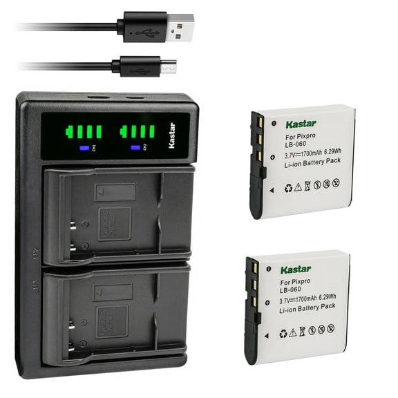 Kastar 2-Pack Battery and LTD2 USB Charger Replacement for Rekam BIZZARO HDC-2531, BIZZARO HDC-2532, Rekam PREZIO HDC-3531, PREZIO HDC-3533, PREZIO HDC-3535