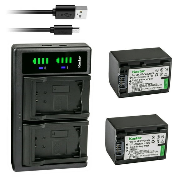 Kastar 2-Pack Battery and LTD2 USB Charger Replacement for Sony HDR-CX6, HDR-CX7, HDR-HC28, HDR-HC3, HDR-HC38, HDR-HC48, HDR-HC5, HDR-HC62, HDR-HC7, HDR-HC9, HDR-HC96, HDR-SR10, HDR-SR100, HDR-SR11