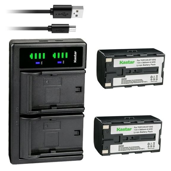 Kastar 2-Pack Battery and LTD2 USB Charger Replacement for Topcon Total station BT-60Q, BT-61Q, BT-62Q, BT-65Q, BT-66Q, GMS-2 FC-200, FC-2200, FC-2500, GPT-7000i, GTS-750, GTS-751, GPT-7500, GTS-900