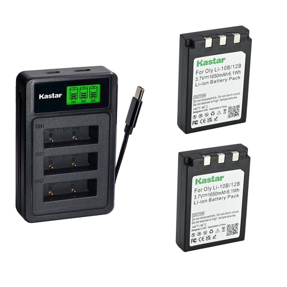 Kastar 2-Pack Battery with LZD3 USB Triple Charger Compatible with Olympus Li-10B Li-12B MJU 300 400 500 600 800 810 1000, Stylus 300 400 500 600 800 810 1000, Sanyo DB-L10 Camedia C50 C60 C70 Camera