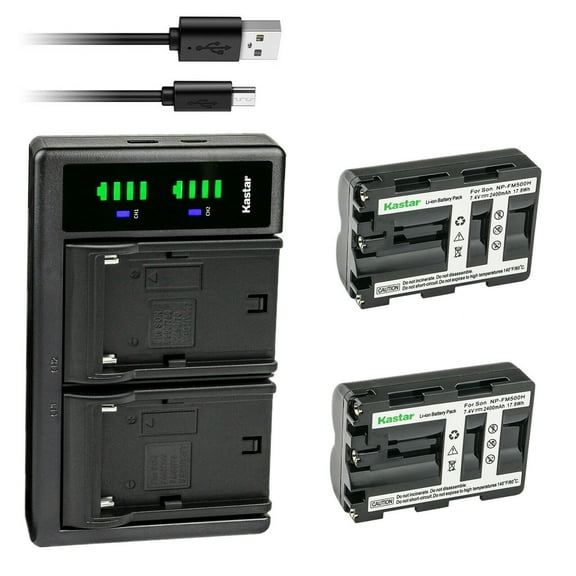 Kastar 2-Pack Battery NP-FM500HN and LTD2 USB Charger Compatible with Sony DSLR-A200, α200, Alpha A200, DSLR-A200, DSLR-A200K, DSLR-A200W, α300 α500 α700 α850 α900 α57 α58 α65 α68 α77 α99 Camera