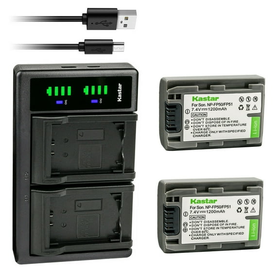 Kastar 2-Pack Battery NP-FP51 and LTD2 USB Charger Replacement for Sony DCR-HC30, DCR-HC32, DCR-HC33, DCR-HC35, DCR-HC36, DCR-HC39, DCR-HC40, DCR-HC41, DCR-HC42, DCR-HC43, DCR-HC44, DCR-HC46, DCR-HC65