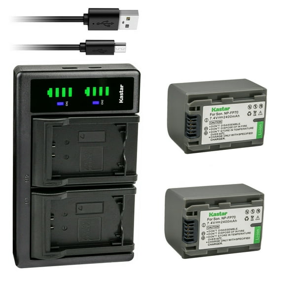 Kastar 2-Pack Battery NP-FP70/FP71 and LTD2 USB Charger Compatible with Sony DCR-HC21 DCR-HC22 DCR-HC23 DCR-HC24 DCR-HC26 DCR-HC28 DCR-HC30 DCR-HC32 DCR-HC33 Camera, NP-FP51 NP-FP71 NP-FP91 Battery