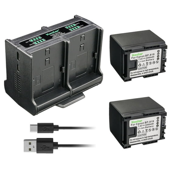 Kastar 2-Pack Battery and Quadruple Charger Compatible with Canon BP-809/B BP-809/S, BP-819, BP-827 Battery, CG-800 Charger, VIXIA HF M300 HFM300, VIXIA HF M301 HFM301, VIXIA HF M306 HFM306 Camera
